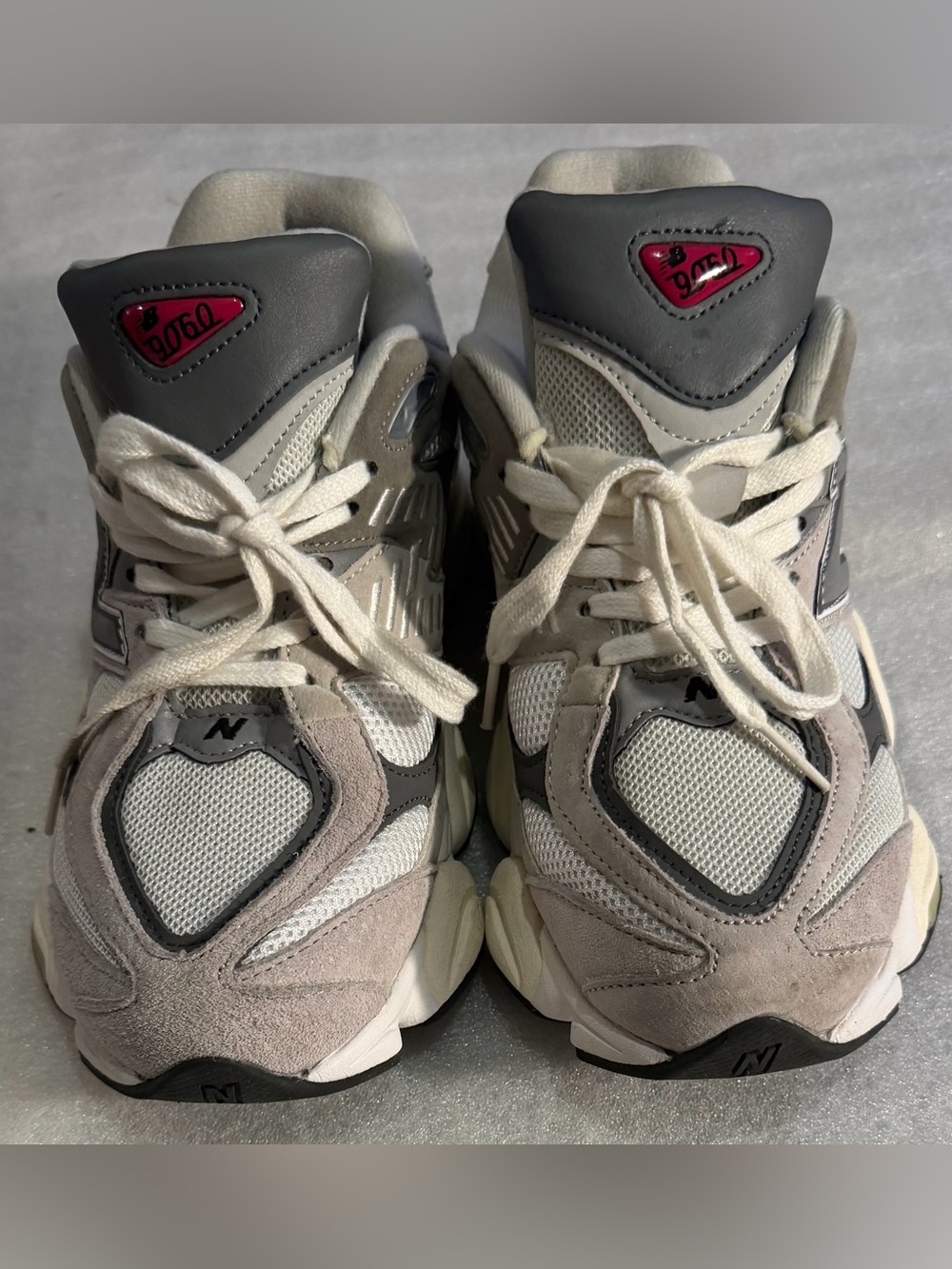 New Balance 9060 Gray, White & Taupe Chunky Lace-Up Sneakers - Picture 2 of 8